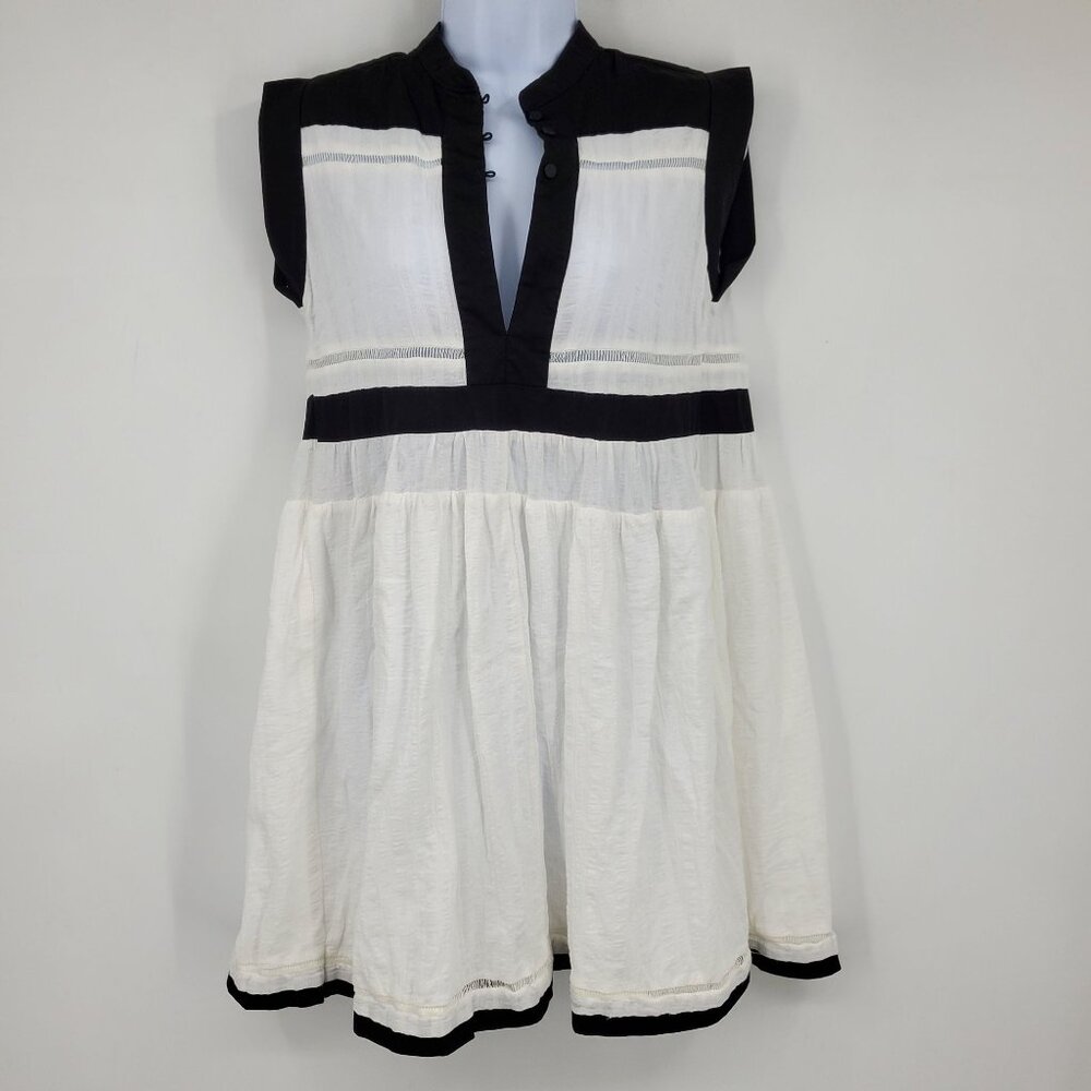 Annie Wear White and Black Boho Babydoll Mini Tunic Everyday Dress Size Small